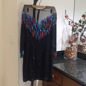 Niteline stunning vintage sequin silk dress size 12
